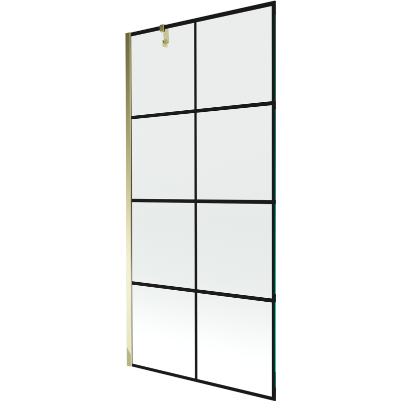 Mexen Next jednokřídlé vanové stěny 90 x 150 cm, černá mřížka, zlatá - 895-090-000-00-77-50