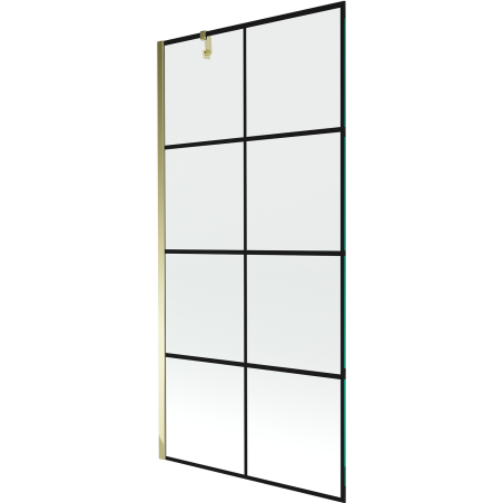 Mexen Next jednokřídlé vanové stěny 90 x 150 cm, černá mřížka, zlatá - 895-090-000-00-77-50