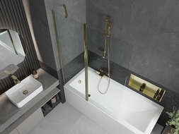 Mexen Flip vanová zástěna dvoukřídlá 120 x 150 cm, transparentní, zlatá - 894-120-101-50-00