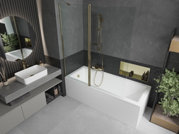 Mexen Flip skládací vanová zástěna 2-křídlová 140 x 150 cm, transparentní, zlatá - 894-140-101-50-00