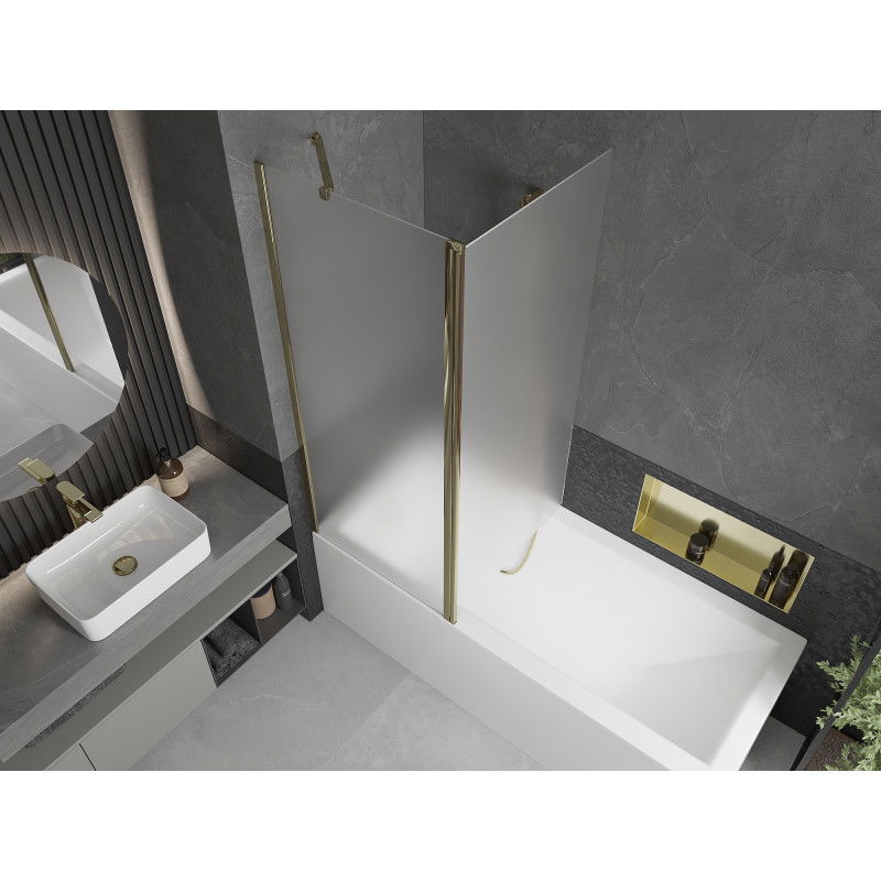 Mexen Flip vanová zástěna 2-dílná 140 x 150 cm, matné sklo, zlatá - 894-140-101-50-30