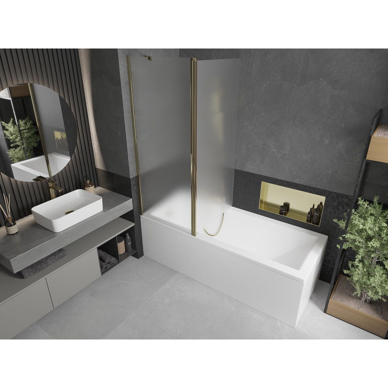 Mexen Flip vanová zástěna 2-dílná 140 x 150 cm, matné sklo, zlatá - 894-140-101-50-30