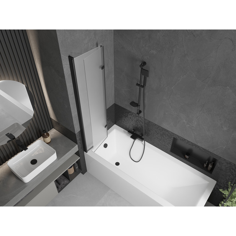 Mexen Castor vanová zástěna 2 křídla 80 x 150 cm, Vzor jinovatky, Černá - 892-080-002-70-30