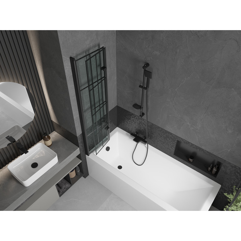 Mexen Castor vanová zástěna 2 křídla 80 x 150 cm, Černá vzor, Černá - 892-080-002-70-77