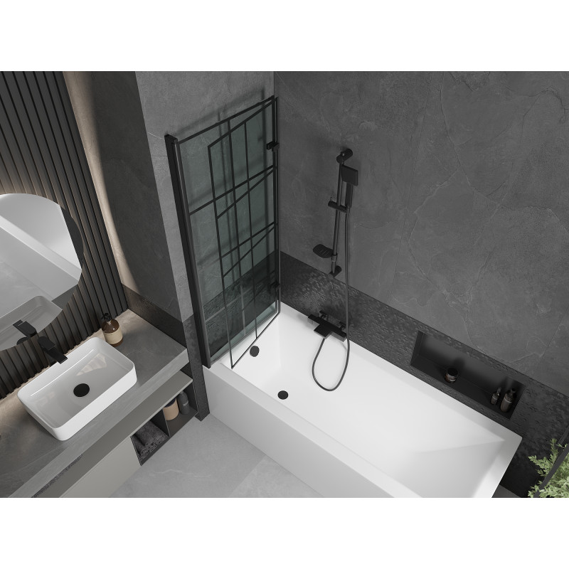 Mexen Castor vanová zástěna 2 křídla 120 x 150 cm, Černá vzor, Černá - 892-120-002-70-77