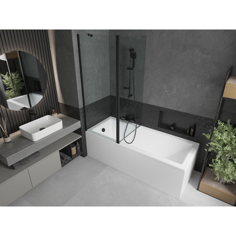 Mexen Flip vanová zástěna dvoukřídlá 140 x 150 cm, průhledná, černá - 894-140-101-70-00