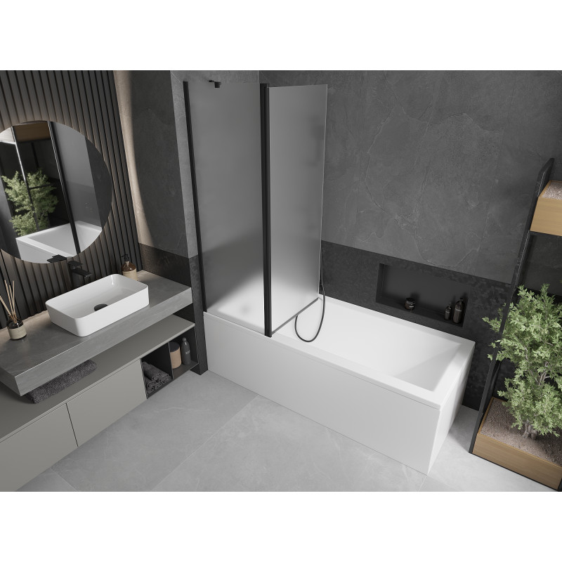 Mexen Flip vanová zástěna dvoukřídlá 120 x 150 cm, matné sklo, černá - 894-120-101-70-30