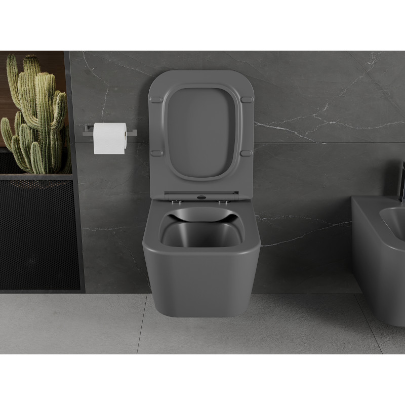 Mexen Madox wc mísa Rimless s pomalu padajícím slim prkénkem, duroplast, tmavě šedá mat - 30154061