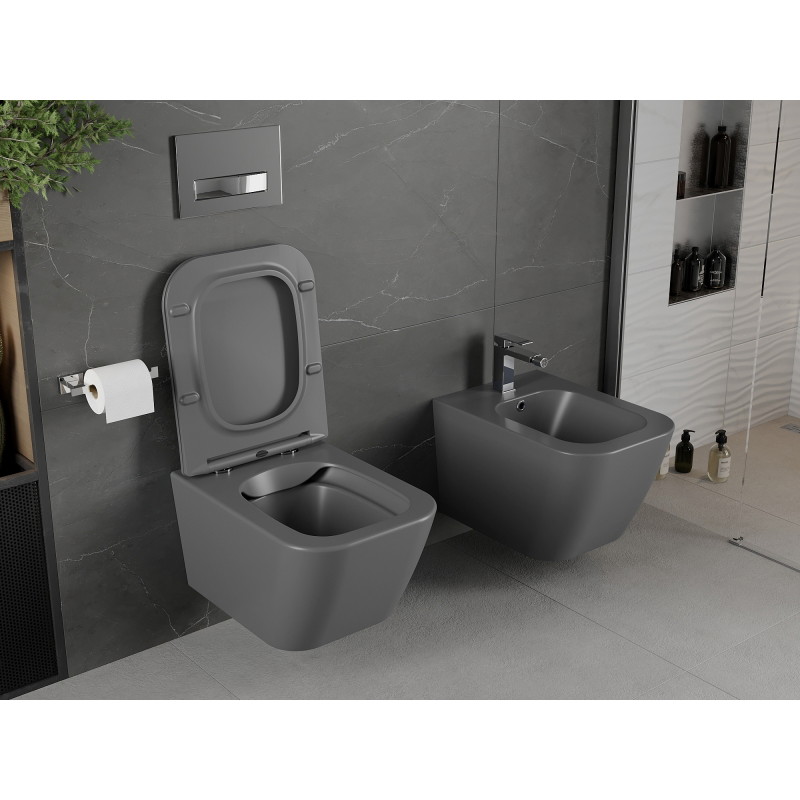 Mexen Madox WC mísa Rimless s pomalu padajícím prkénkem slim, duroplast, tmavě šedá mat - 30154061