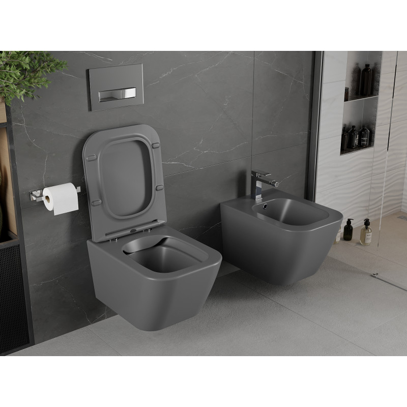 Mexen Madox wc mísa Rimless s pomalu padajícím slim prkénkem, duroplast, tmavě šedá mat - 30154061