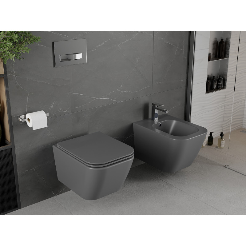 Mexen Madox wc mísa Rimless s pomalu padajícím slim prkénkem, duroplast, tmavě šedá mat - 30154061