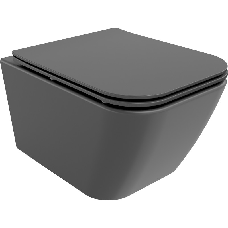Mexen Madox WC mísa Rimless s pomalu padajícím prkénkem slim, duroplast, tmavě šedá mat - 30154061