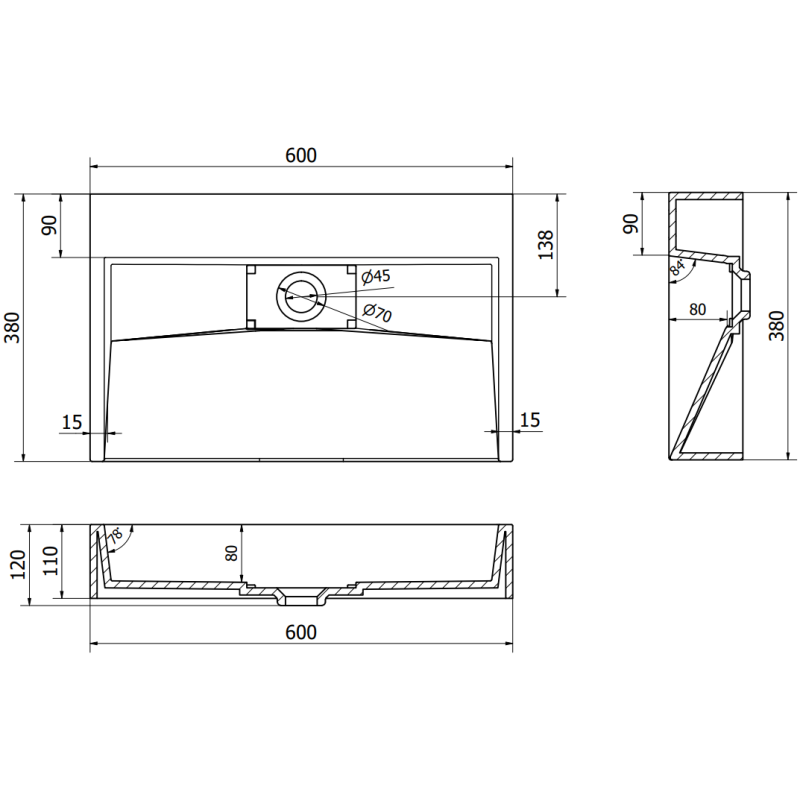 Mexen Ava umyvadlo na desku z konglomerátu B/O 60 x 38 cm, bílá - 23016000
