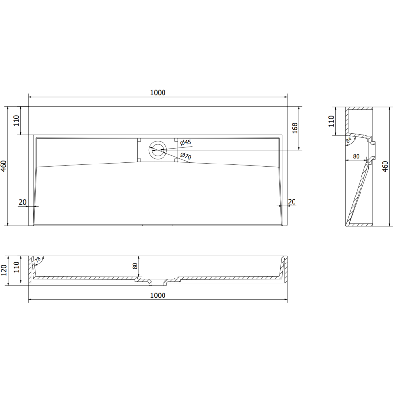 Mexen Ava umyvadlo na desku z konglomerátu B/O 100 x 46 cm, bílá - 23011000