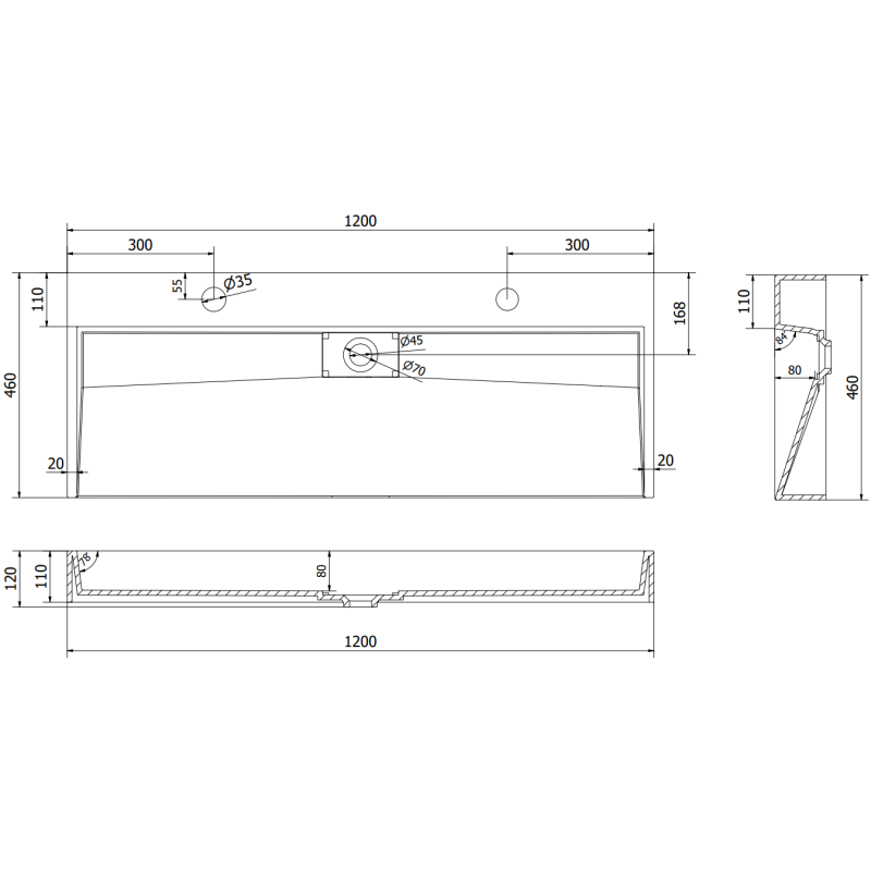Mexen Ava umyvadlo na desku z konglomerátu 2/O 120 x 46 cm, bílá - 23011202