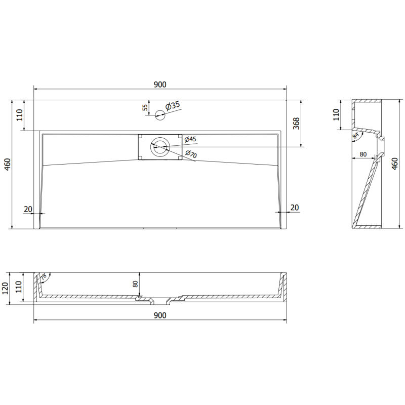 Mexen Ava umyvadlo na desku z konglomerátu 1/O 90 x 46 cm, černá - 23019071