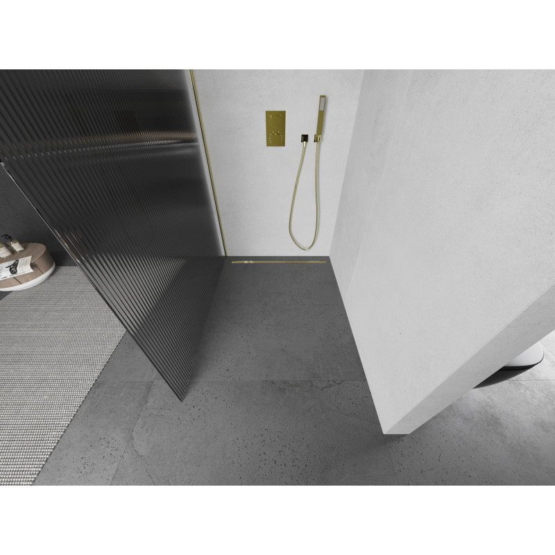 Mexen Kioto sprchová stěna Walk-in 90 x 200 cm, pruhy 8 mm, zlatá - 800-090-101-50-09