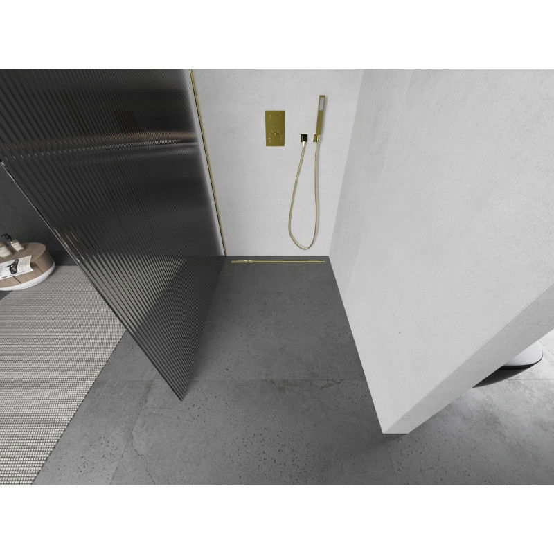 Mexen Kioto sprchová stěna Walk-in 110 x 200 cm, proužky 8 mm, zlatá - 800-110-101-50-09