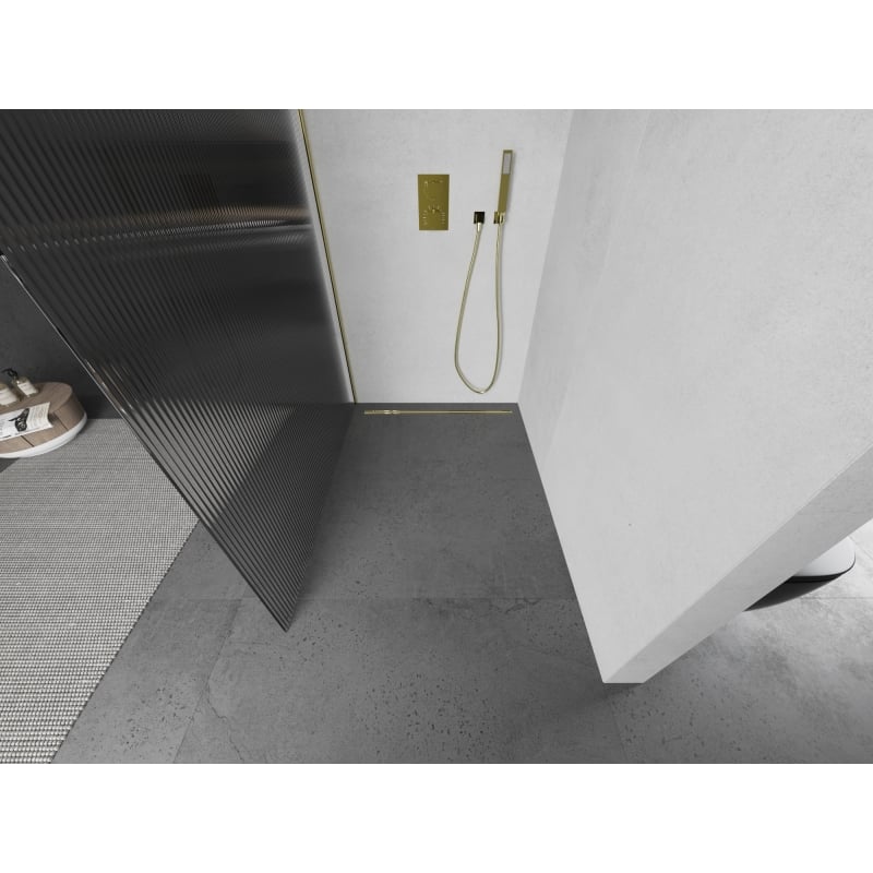 Mexen Kioto sprchová stěna Walk-in 110 x 200 cm, pruhy 8 mm, zlatá - 800-110-101-50-09