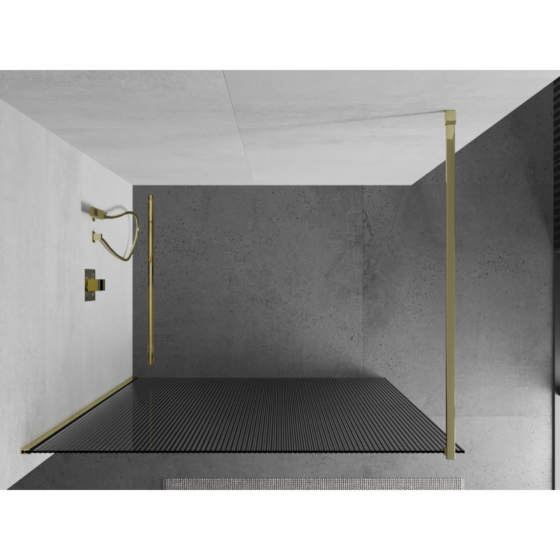 Mexen Kioto sprchová stěna Walk-in 130 x 200 cm, pruhy 8 mm, zlatá - 800-130-101-50-09