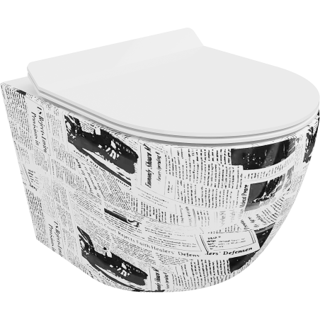 Mexen Lena WC mísa bez okrajů s pomalu padajícím tenkým sedátkem, duroplast, bílý vzor - 30224099