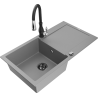 Mexen Leo granitový dřez 1-komorový s odkapávačem a kuchyňskou baterií Savita, šedý - 6501-71-672601-70-B