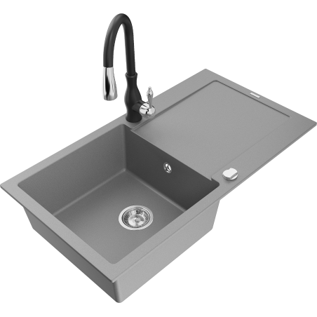 Mexen Leo granitový dřez 1-komorový s odkapávačem a kuchyňskou baterií Savita, šedý - 6501-71-672601-70