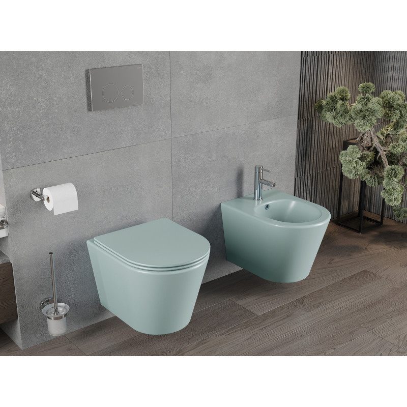 Mexen Rico WC mísa Rimless s pomalu klesající deskou slim, duroplast, světle zelená mat - 30724048
