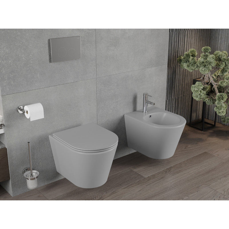 Mexen Rico WC mísa Rimless s pomalu zavírajícím slim sedátkem, duroplast, světle šedý mat - 30724061