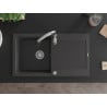 Mexen Leo granitový dřez 1-komorový s odkapávačem a kuchyňskou baterií Savita, černý skvrnitý - 6501-76-672601-00