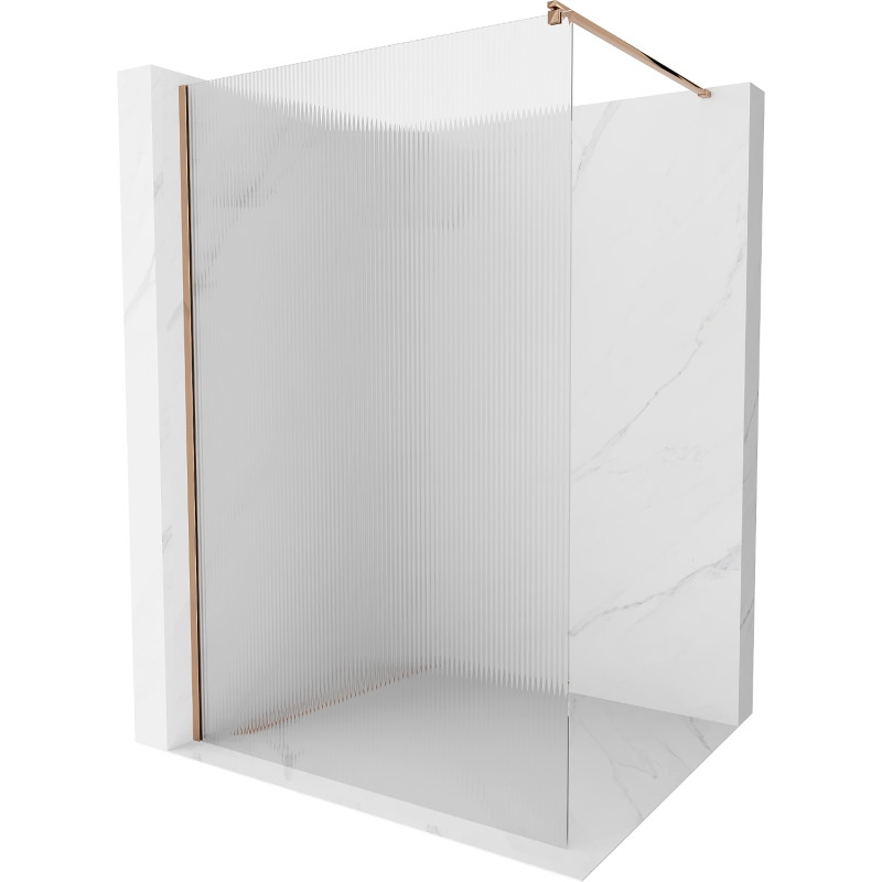 Mexen Kioto sprchová stěna Walk-in 100 x 200 cm, pruhy 8 mm, růžové zlato - 800-100-101-60-09