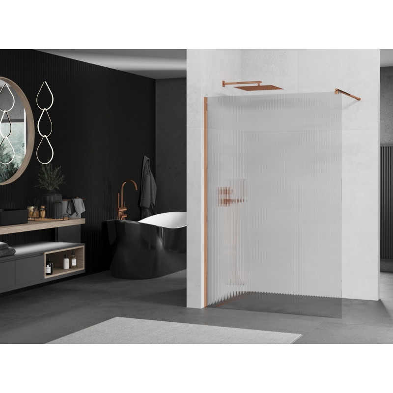 Mexen Kioto sprchová stěna Walk-in 100 x 200 cm, pruhy 8 mm, růžové zlato - 800-100-101-60-09