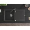 Mexen Leo granitový dřez s odkapávačem a kuchyňskou baterií Savita, černý kropenatý - 6501-76-672601-76