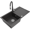 Mexen Leo granitový dřez s odkapávačem a kuchyňskou baterií Savita, černý kropenatý - 6501-76-672601-76