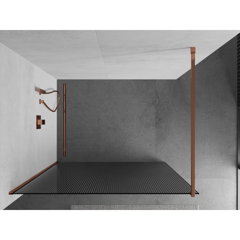 Mexen Kioto sprchová stěna 140 x 200 cm, pruhy 8 mm, růžové zlato - 800-140-101-60-09