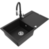 Mexen Leo granitový dřez s jednou vaničkou a odkapávačem a kuchyňskou baterií Savita, černý - 6501-77-672601-70