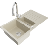 Mexen Matias granitový dřez 1,5-komorový s odkapávačem a kuchyňskou baterií Savita, béžový - 6502-69-672601-00