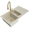 Mexen Matias granitový dřez 1,5-komorový s odkapávačem a kuchyňskou baterií Savita, béžový - 6502-69-672601-50
