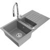 Mexen Matias granitový dřez 1,5-komorový s odkapávačem a kuchyňskou baterií Savita, šedý - 6502-71-672601-00