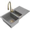 Mexen Matias granitový dřez 1,5komorový s odkapávačem a kuchyňskou baterií Savita, šedý - 6502-71-672601-50