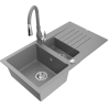 Mexen Matias dřez žulový 1,5-komorový s odkapávačem a kuchyňskou baterií Savita, šedý - 6502-71-672601-71