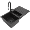 Mexen Matias granitový dřez 1,5 komorový s odkapávačem a kuchyňskou baterií Savita, černý/stříbrný - 6502-73-672601-70-B