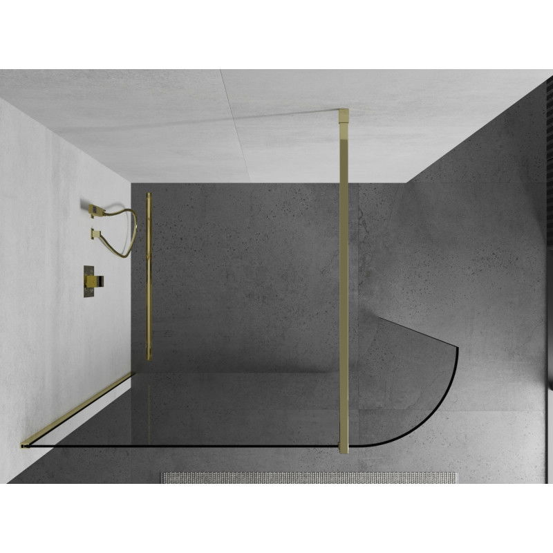Mexen Kioto-R zaoblená sprchová stěna Walk-in 100 x 200 cm, transparentní 8 mm, zlatá - 800-100-101-50-06