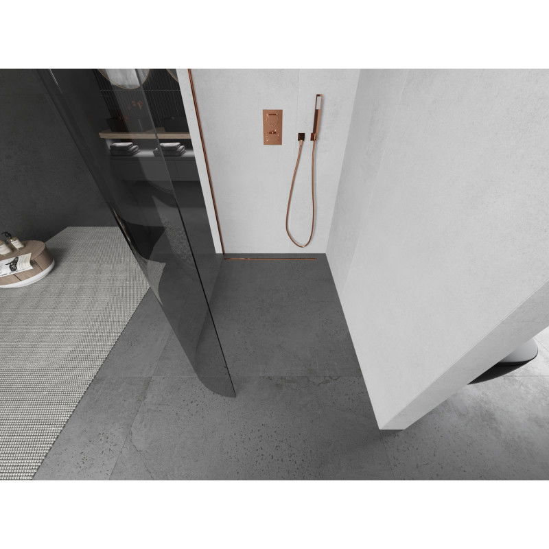 Mexen Kioto-R Zaoblená sprchová stěna Walk-in 80 x 200 cm, transparentní 8 mm, růžové zlato - 800-080-101-60-06