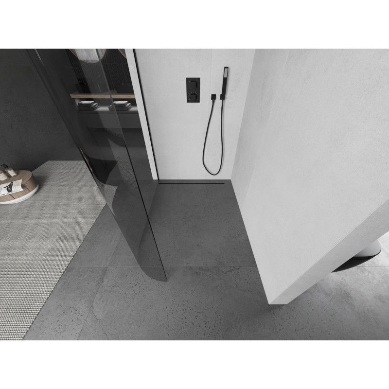 Mexen Kioto-R zaoblená sprchová stěna Walk-in 130 x 200 cm, transparentní 8 mm, černá - 800-130-101-70-06