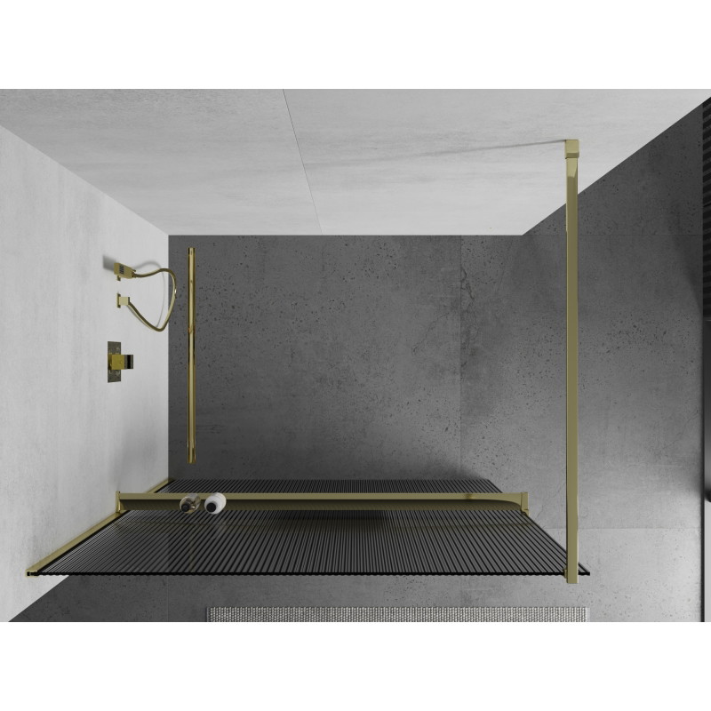 Mexen Kioto+ sprchová stěna s policí Walk-in 90 x 200 cm, pruhovaná, zlatá - 800-090-121-50-09