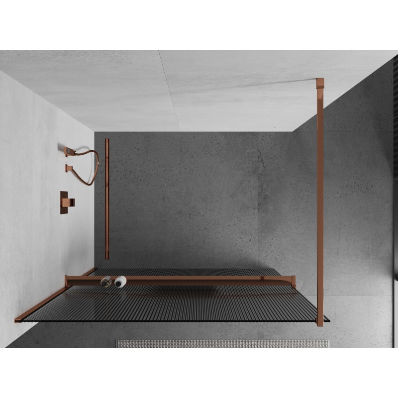 Mexen Kioto+ sprchová stěna s poličkou Walk-in 110 x 200 cm, proužky, růžové zlato - 800-110-121-60-09