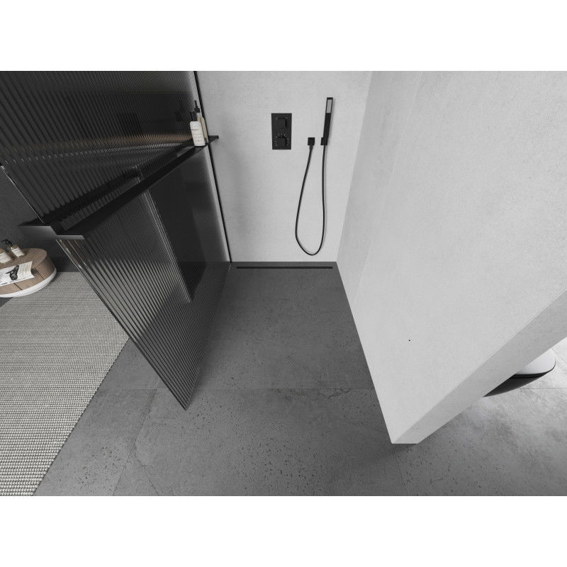 Mexen Kioto+ Sprchová stěna s poličkou Walk-in 70 x 200 cm, pruhy, černá - 800-070-121-70-09