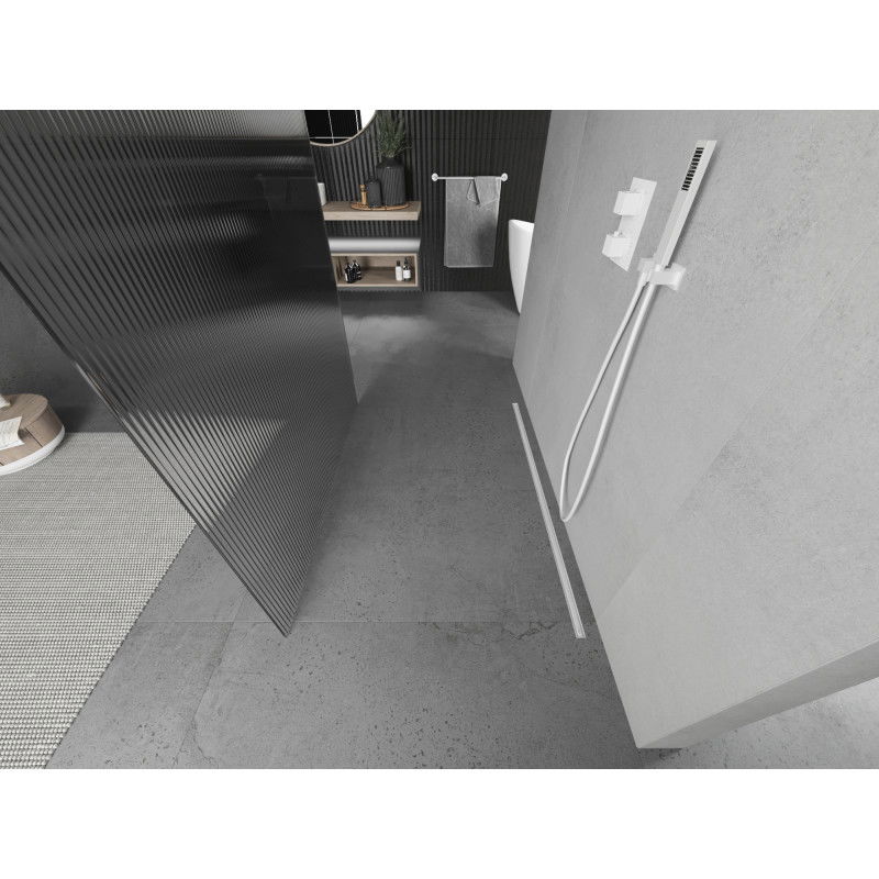 Mexen Kioto samostatně stojící sprchová stěna 100 x 200 cm, proužky 8 mm, bílá - 800-100-002-20-09