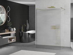 Mexen Kioto samostatně stojící sprchová stěna 100 x 200 cm, pruhy 8 mm, zlatá - 800-100-002-50-09